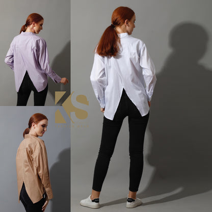 Back Slit Shirt - Beige