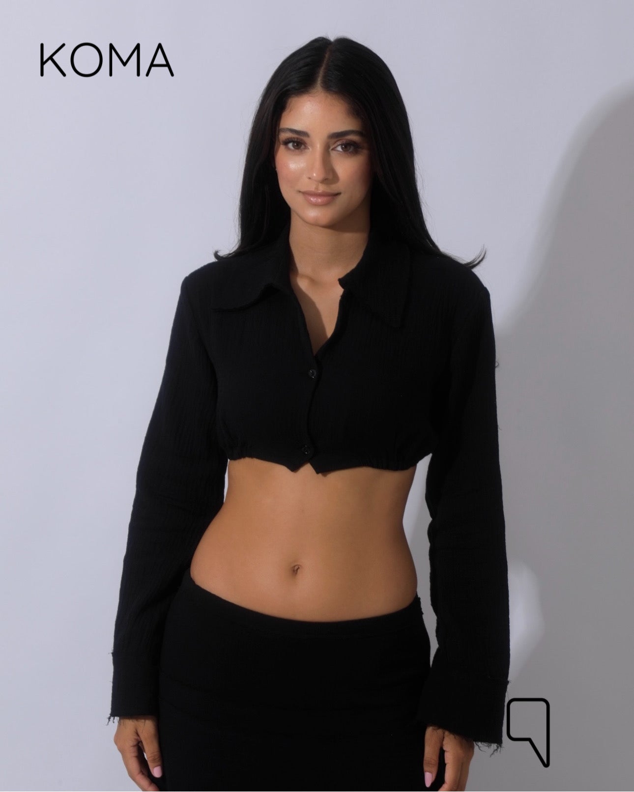 Greta Crincle Cropped Shirt & Skirt Set - Black