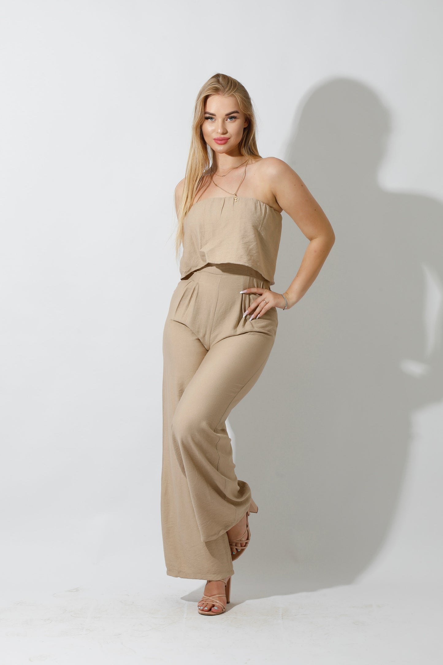 Wide Leg Jumpsuit - Beige