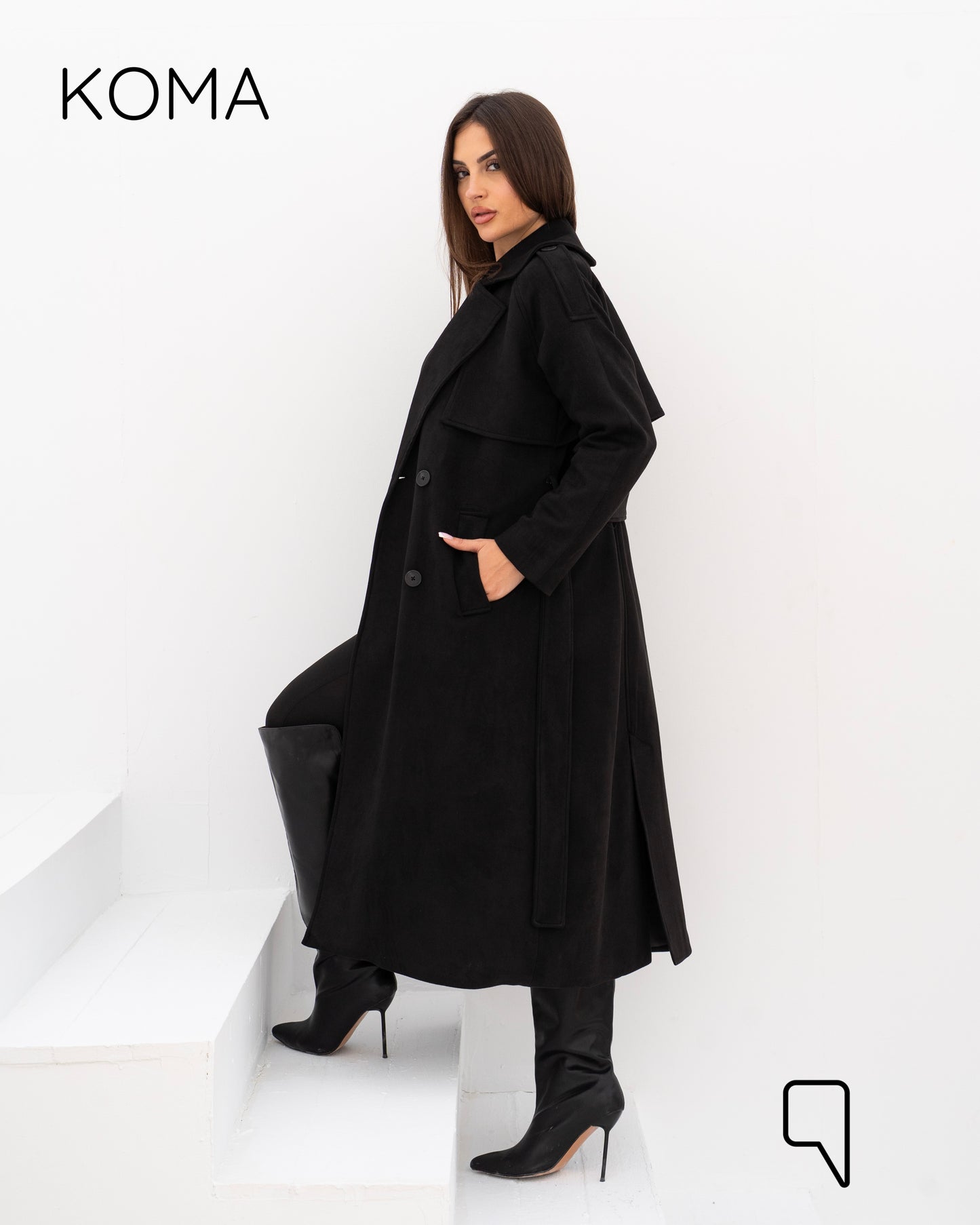 Lydia Double Breasted Trench Coat - Black