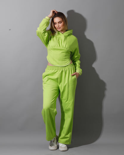 Corset Hoodie & Pants Set - Lime Green