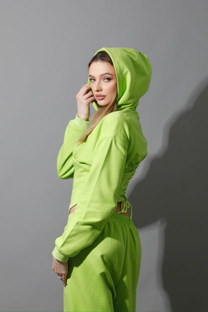 Corset Hoodie Set - Lime Green