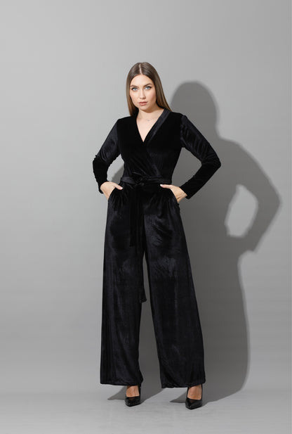 Wrapped wide leg Jumpsuit- Black