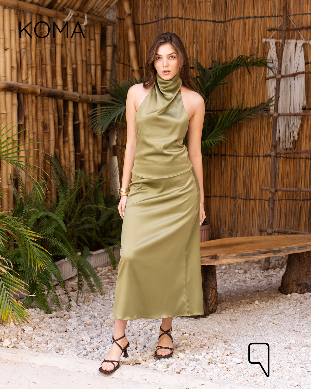 Violet Satin Midi Skirt - Olive