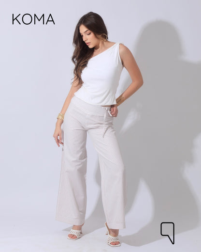 Sloane Striped Low Waist Pants - Beige