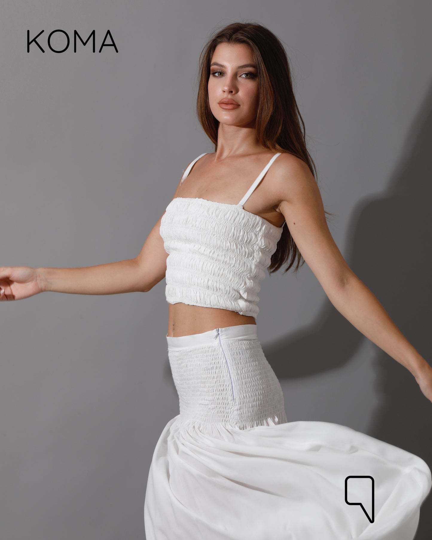 Tabitha Elastic Top & Skirt Co-Ord - White