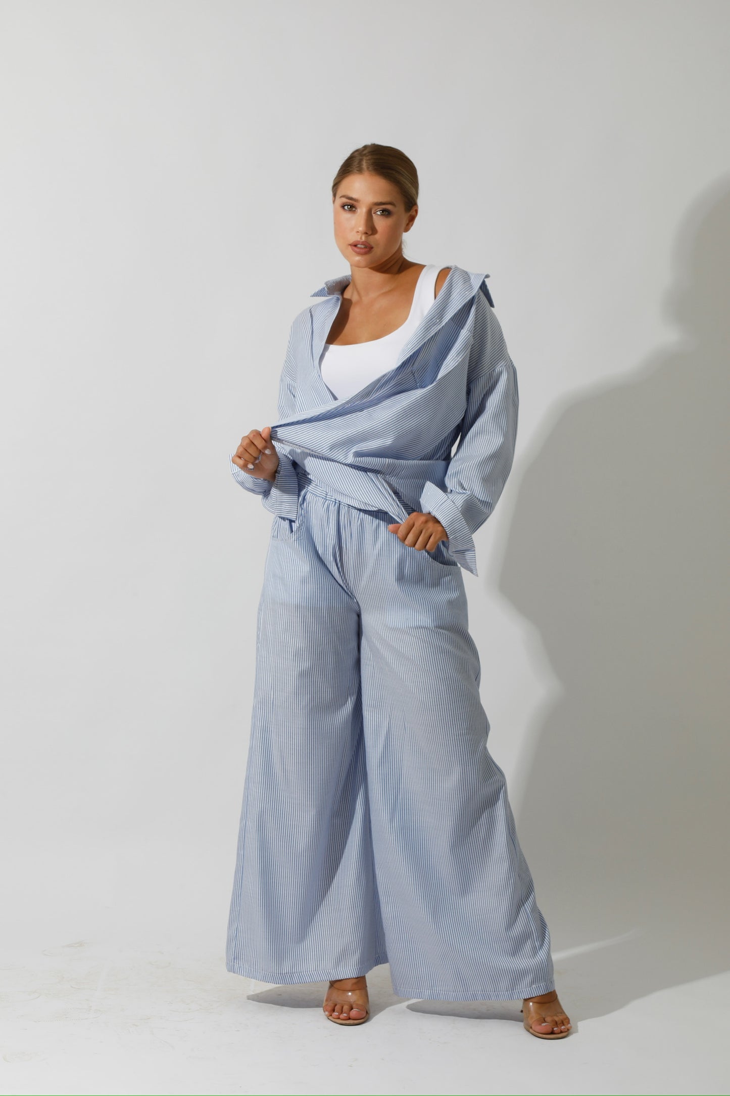 Wide Leg trousers Striped - Striped Blue