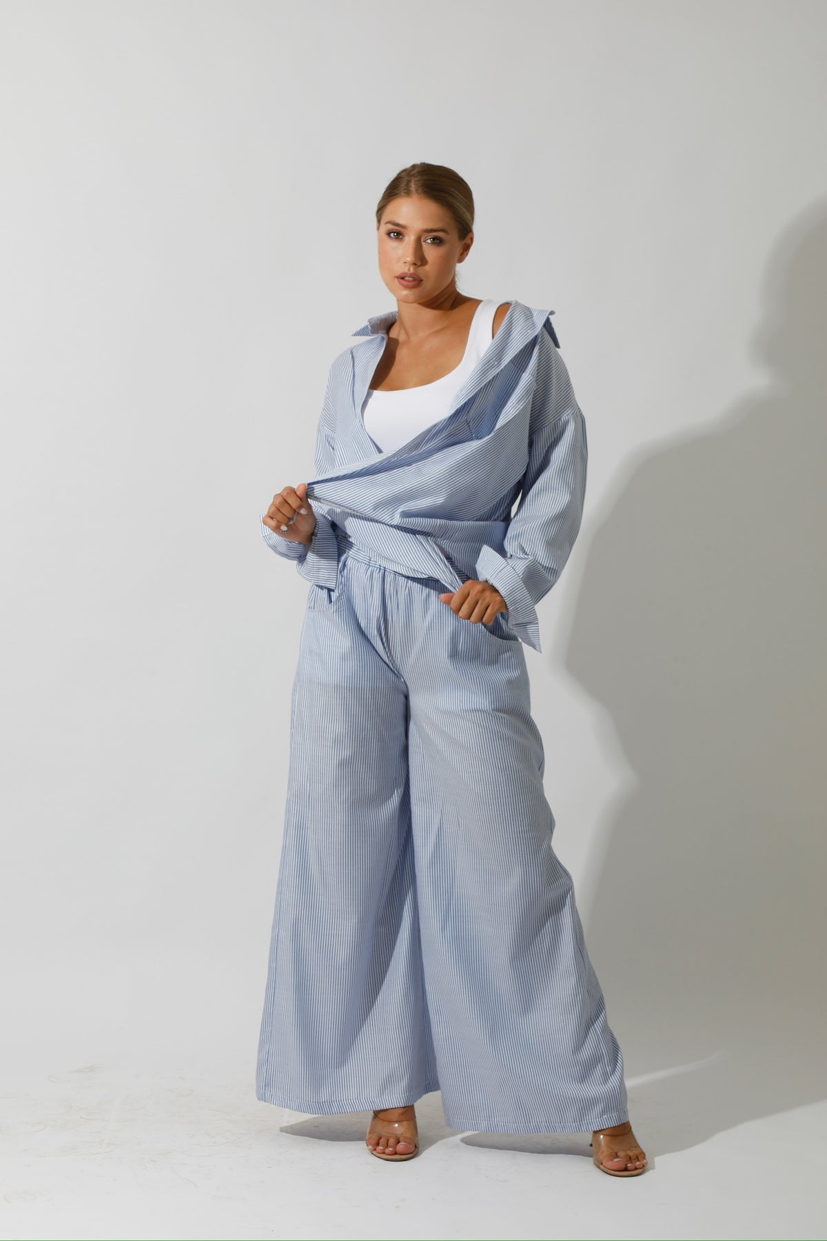 Wide Leg trousers Striped - Striped Blue