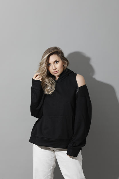 Zipped Oversized Hoodie - Black