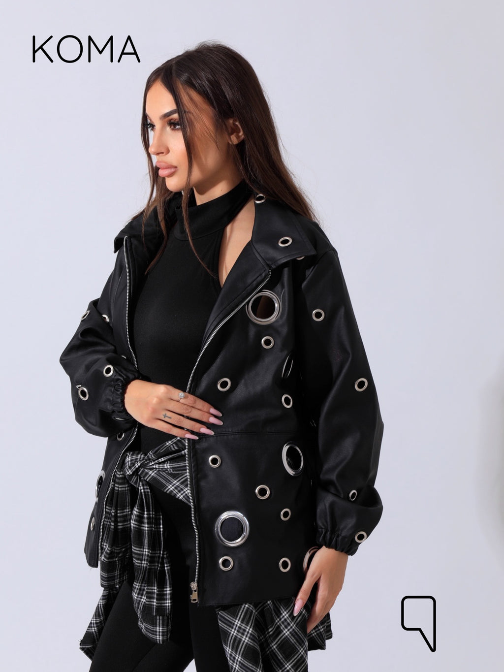 Cailyn Leather eyelet Jacket - Black