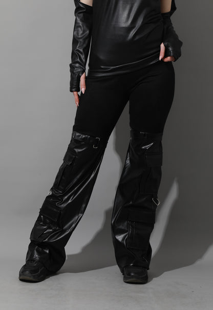 Leather Baggy Trousers - Black