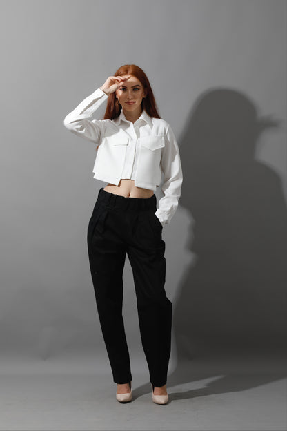 High Rise Paper-Bag Pants - Black