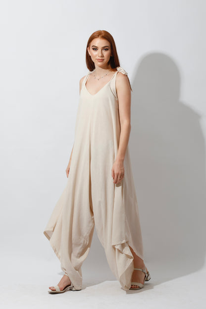 Tied Up Lose Jumpsuit - Beige