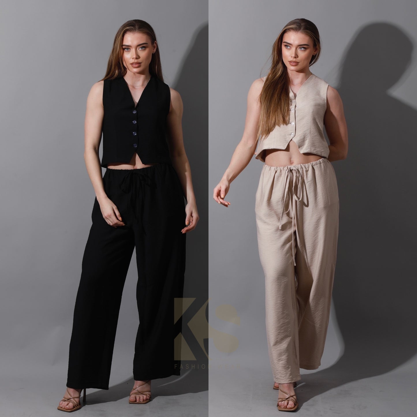 Cropped Vest Set - Black