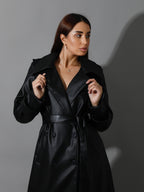Novie Faux Leather & Suede Trench Coat - Black