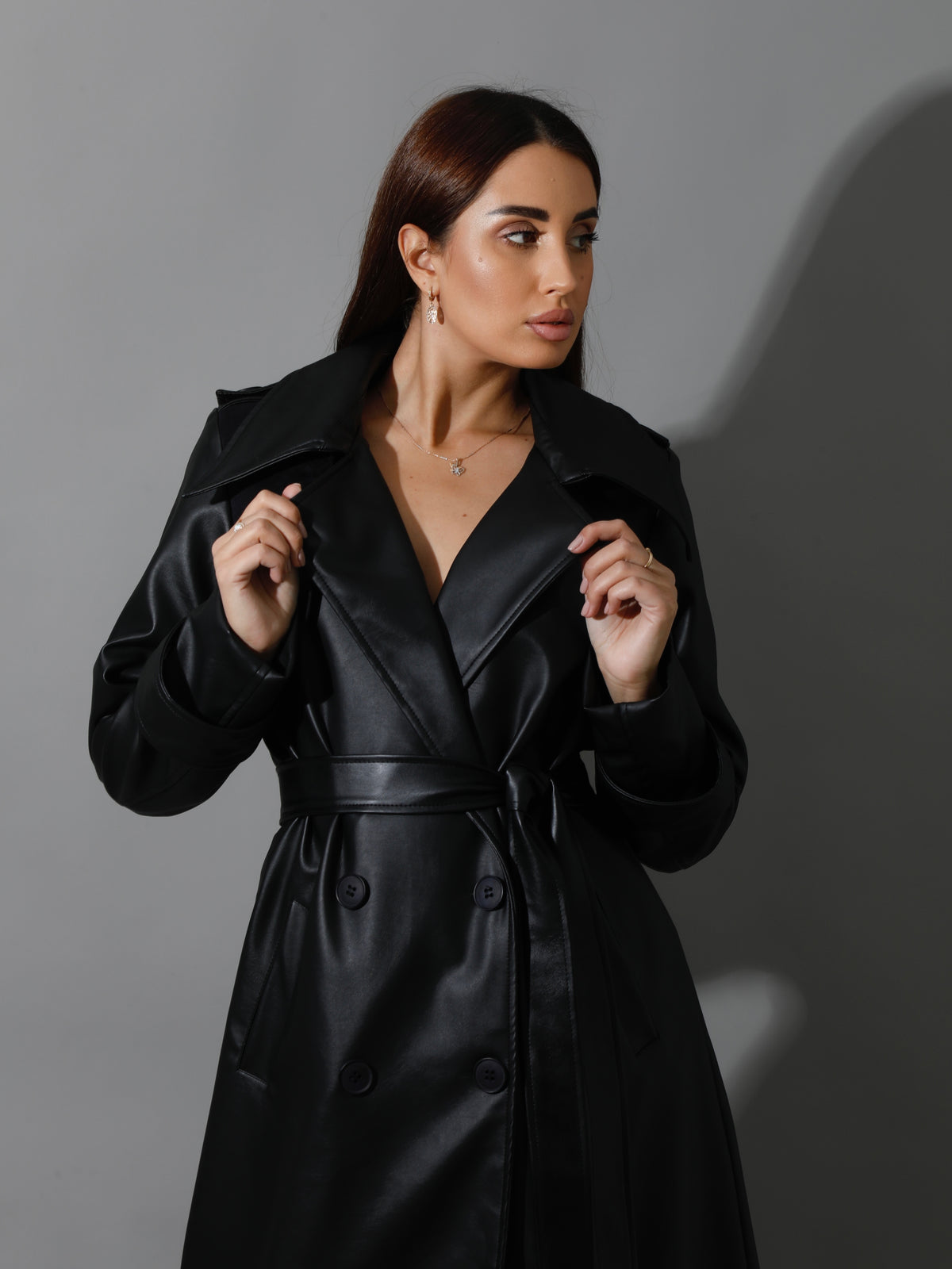Novie Faux Leather & Suede Trench Coat - Black
