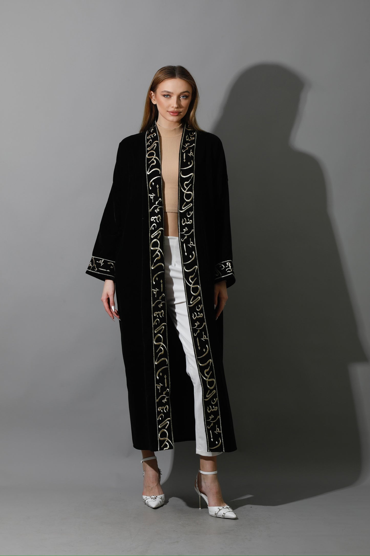 Arabic Letter Long Kaftan - Black & Gold