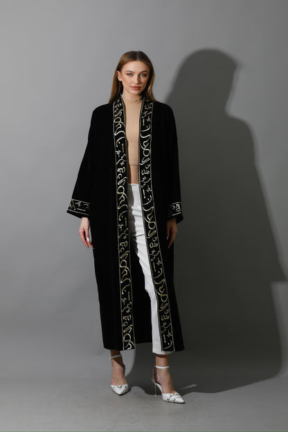 Arabic Letter Long Kaftan - Black & Gold