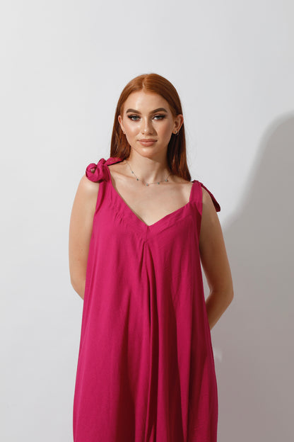 Tied Up Lose Jumpsuit - Barbie Pink