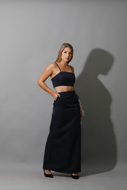 Striped Bra Top Co-Ord - Navy