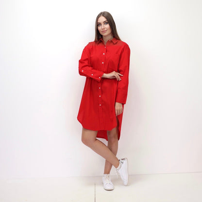 Oversized Shirt Dress - Red