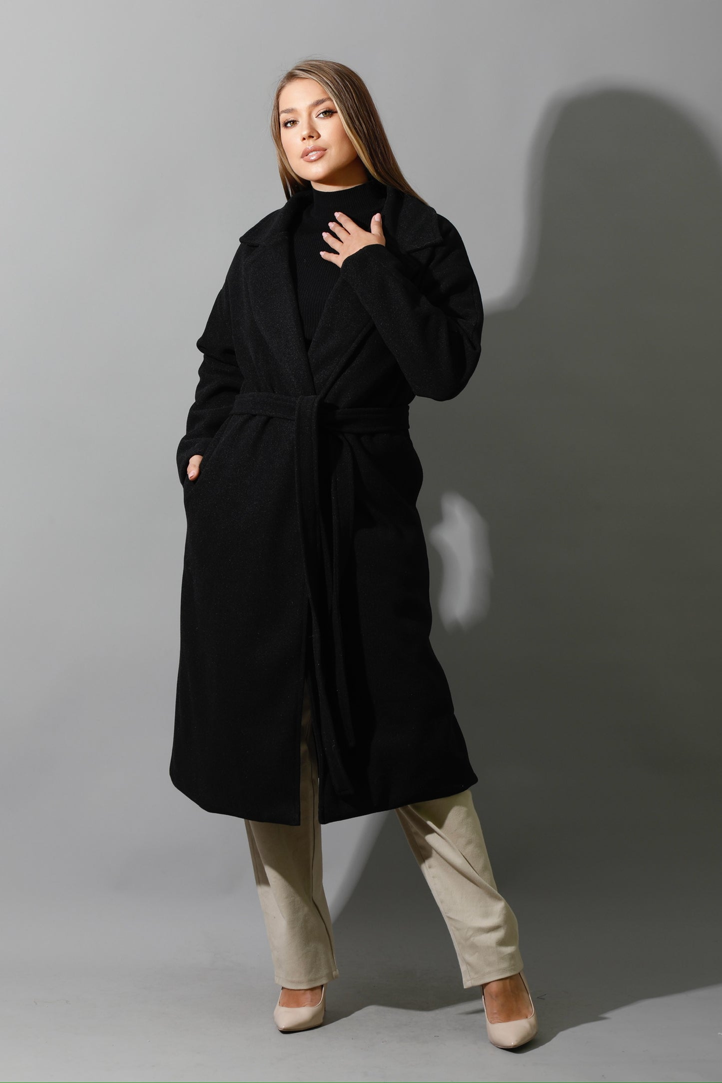 Oversized Wrapped Coat - Black