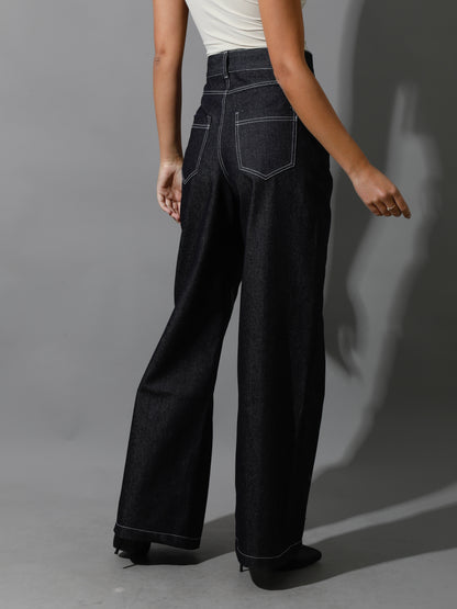 Co-Ord Jeans Cutout Shirt & Cutout Pants - Navy Blue