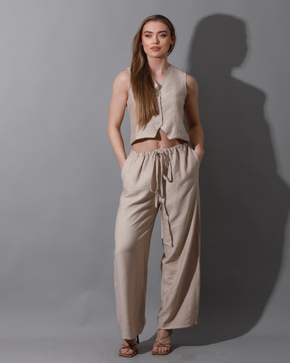 Cropped Vest Set - Beige