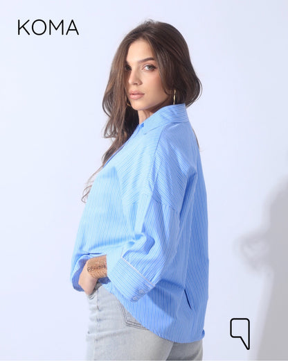 Sloane Striped Shirt With Wide Sleeves - Blue