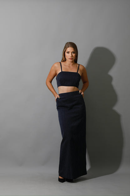 Striped Bra Top Co-Ord - Navy