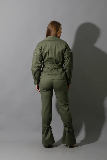 Co-Ord Detached Sleeves Jacket - Olive