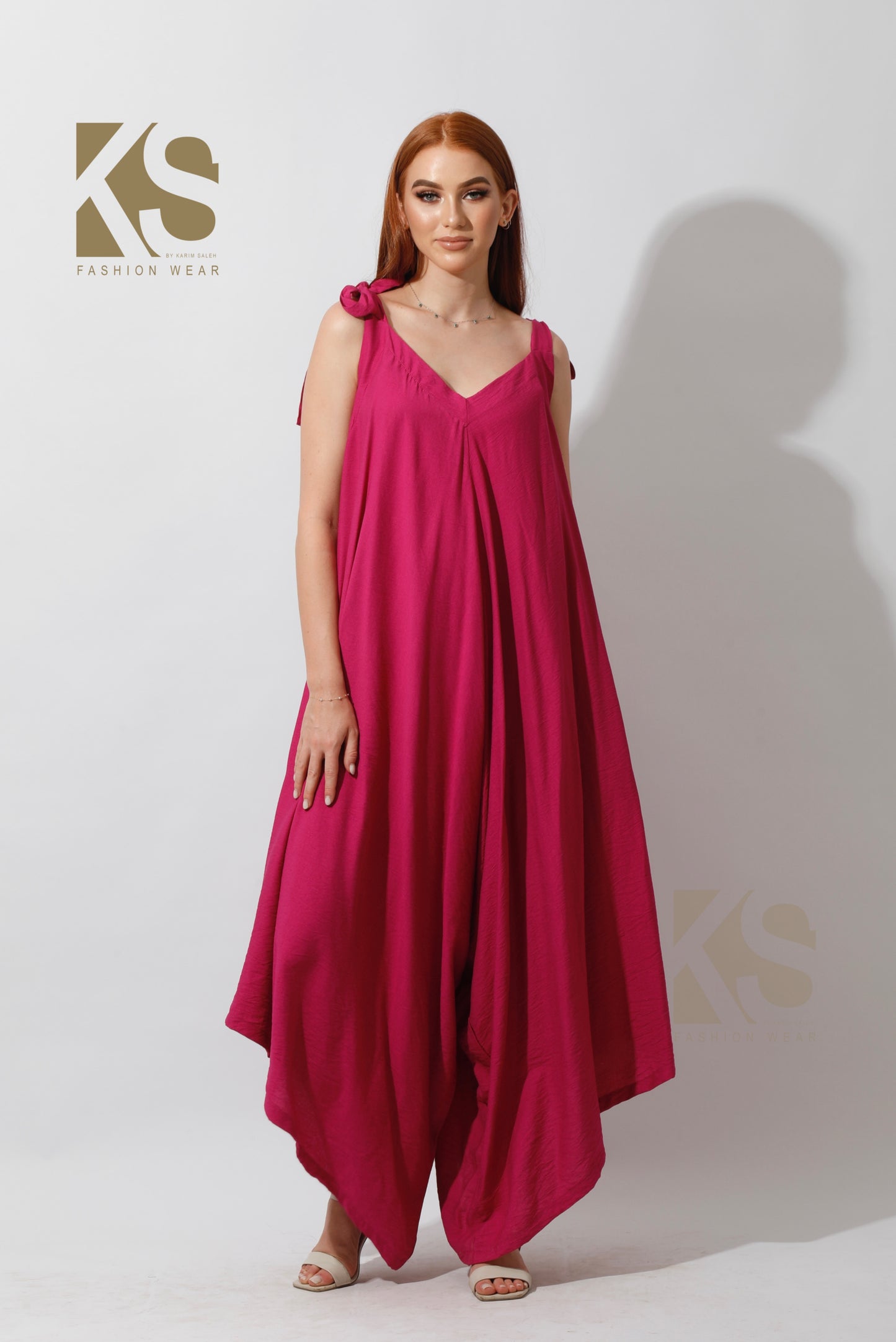 Tied Up Lose Jumpsuit - Barbie Pink