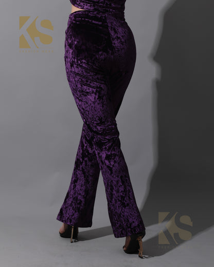 Velvet Bootcut Trousers Set - Purple