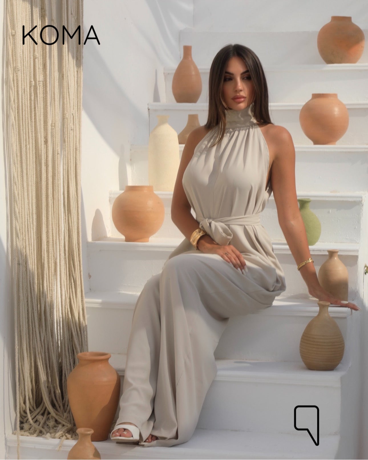 Georgie Sleeveless Wide Leg Jumpsuit - Beige