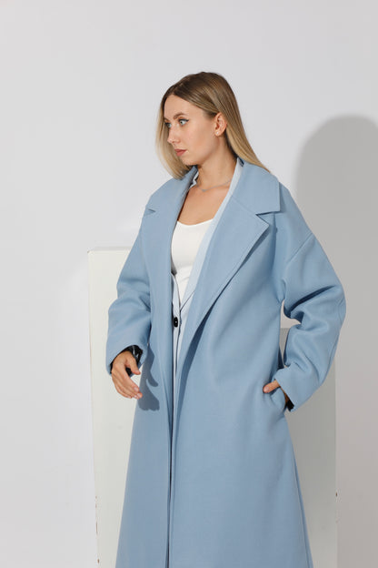 Oversized Wrapped Coat - Sky Blue