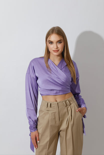 High Rise Paper-Bag Pants - Beige