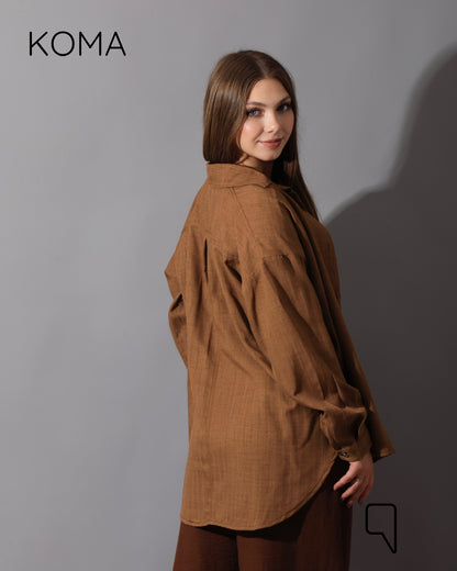 Textured Long Sleeves Shirt - Brown