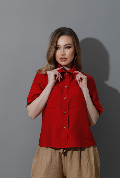 Shirt With Half Sleeves - Red