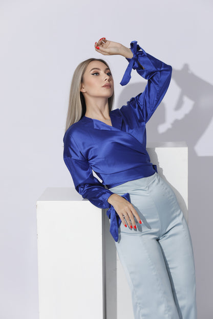 Wrap Tie Blouse - Electric Blue