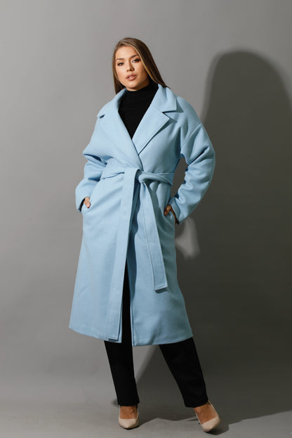 Oversized Wrapped Coat - Babe Blue