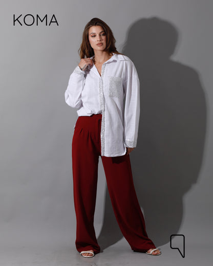 Glitter Long Sleeves Shirt - White