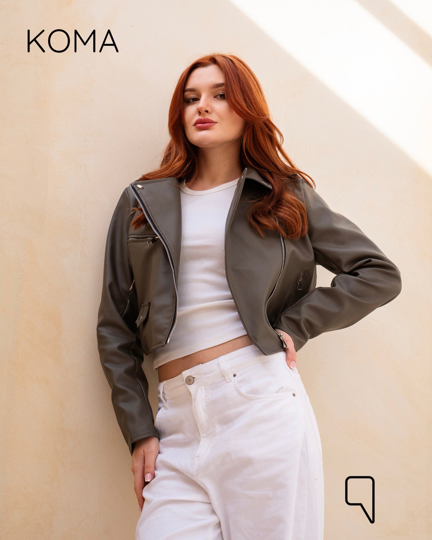 Leather Biker Jacket - Olive