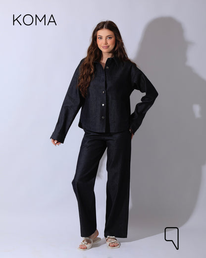 Juliette High-Waist Straight-Leg Trousers - Navy