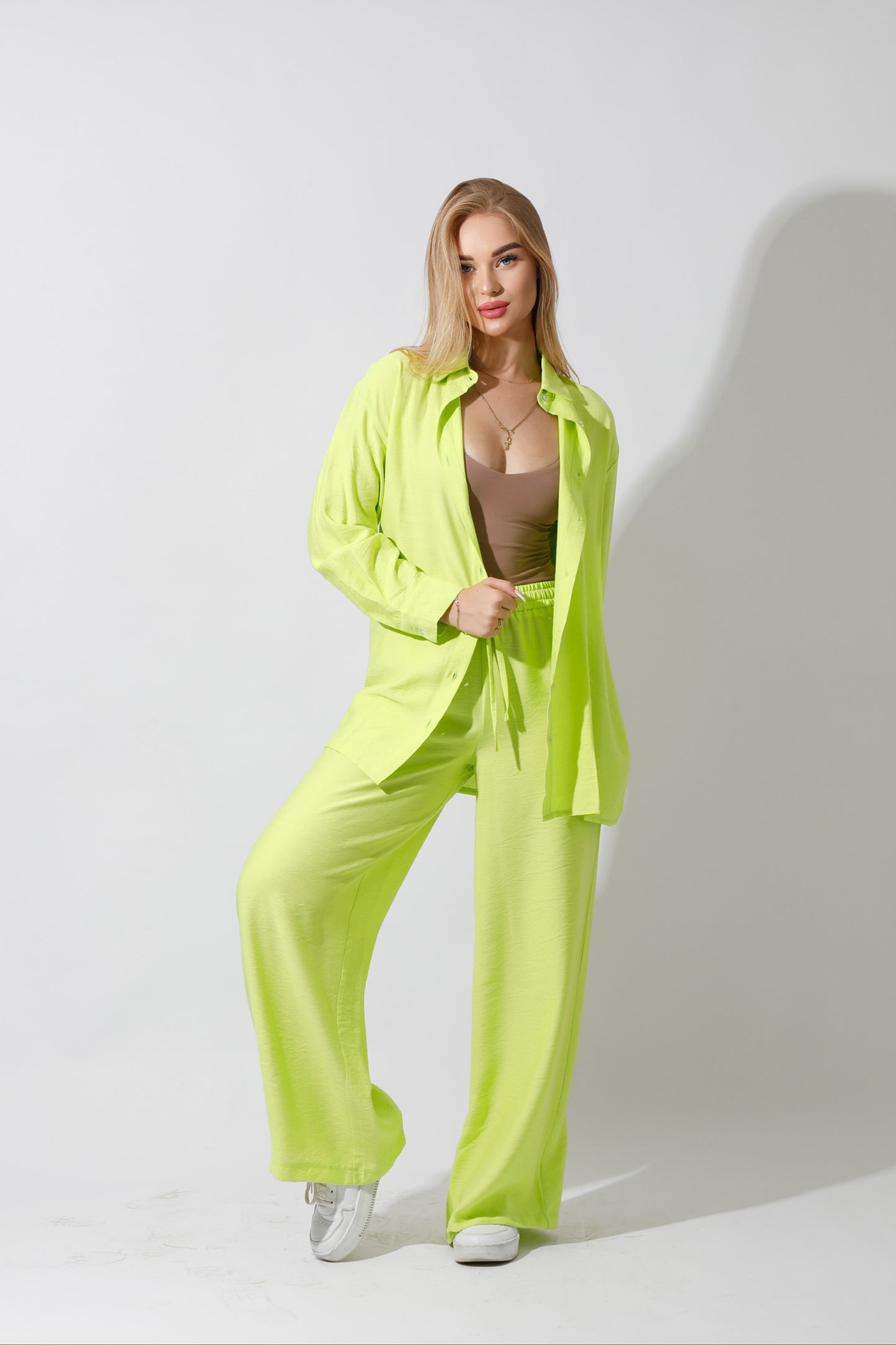 Co-Ord Long Sleeves Shirt - Lime Green