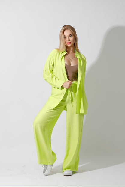 Co-Ord Long Sleeves Shirt - Lime Green
