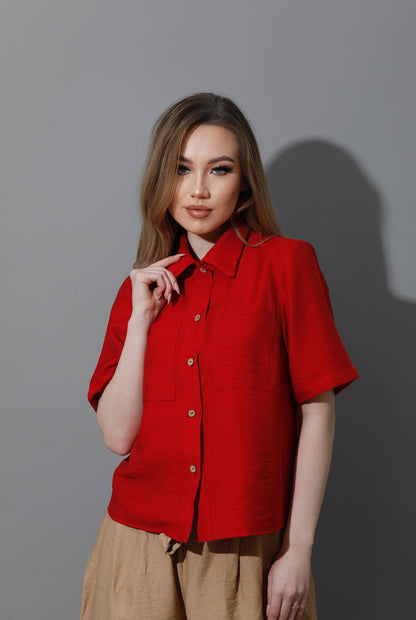Shirt With Half Sleeves - Red