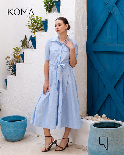 Sidney Striped Midi Shirt Dress - Baby Blue