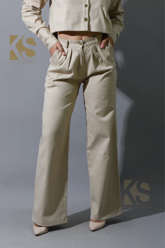 Co-ord Pleated Wide Leg Pants - Beige
