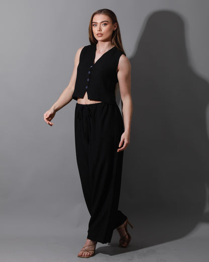 Cropped Vest Set - Black