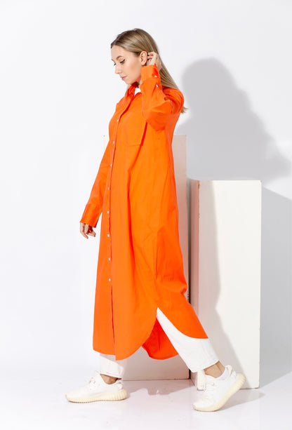Long Oversized Shirt Dress - Orange